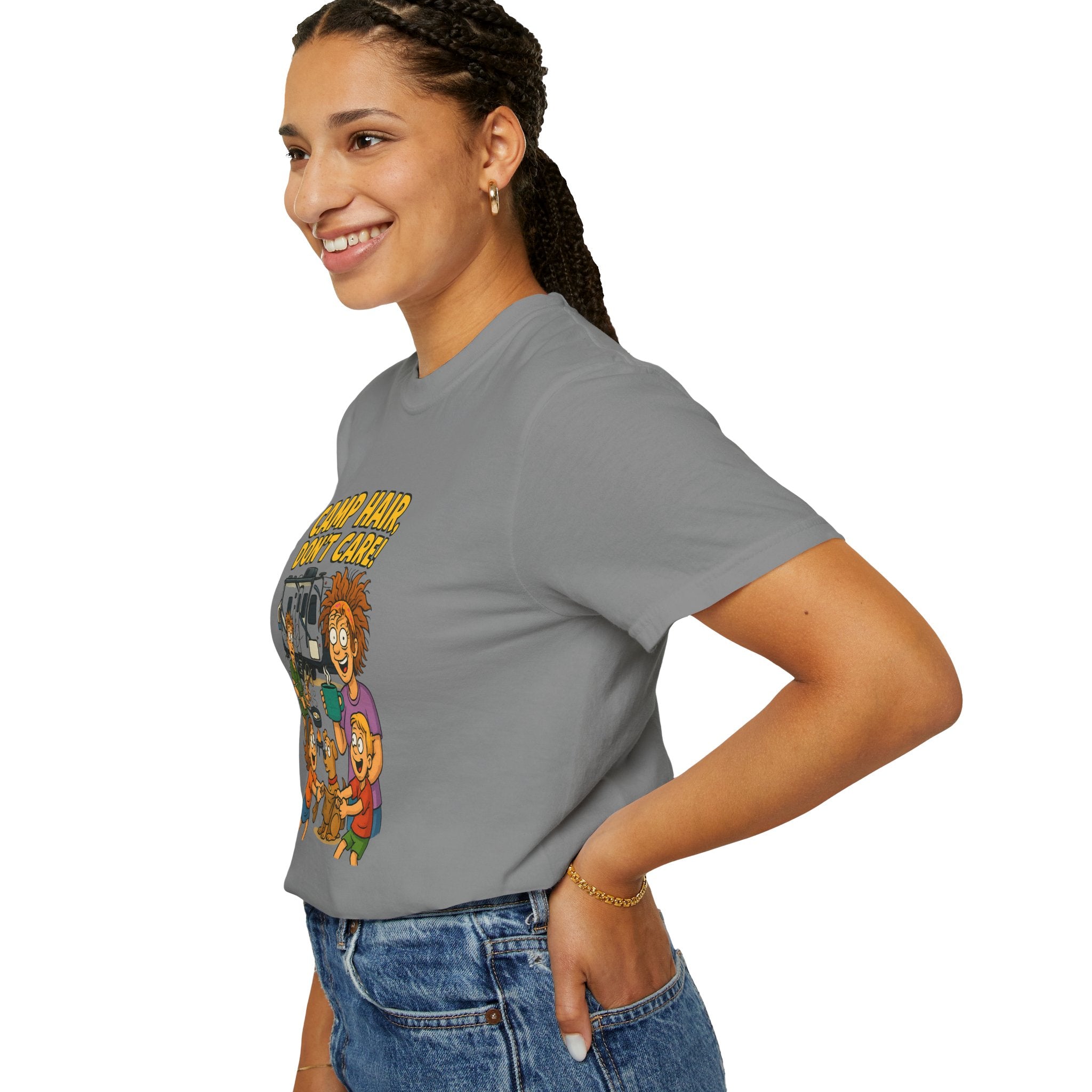 Camp Hair Don't Care T-Shirt, Unisex Garment-Dyed Tee, Camping Apparel, Funny Summer Shirt, Outdoor Lovers Gift, Vacation Essential