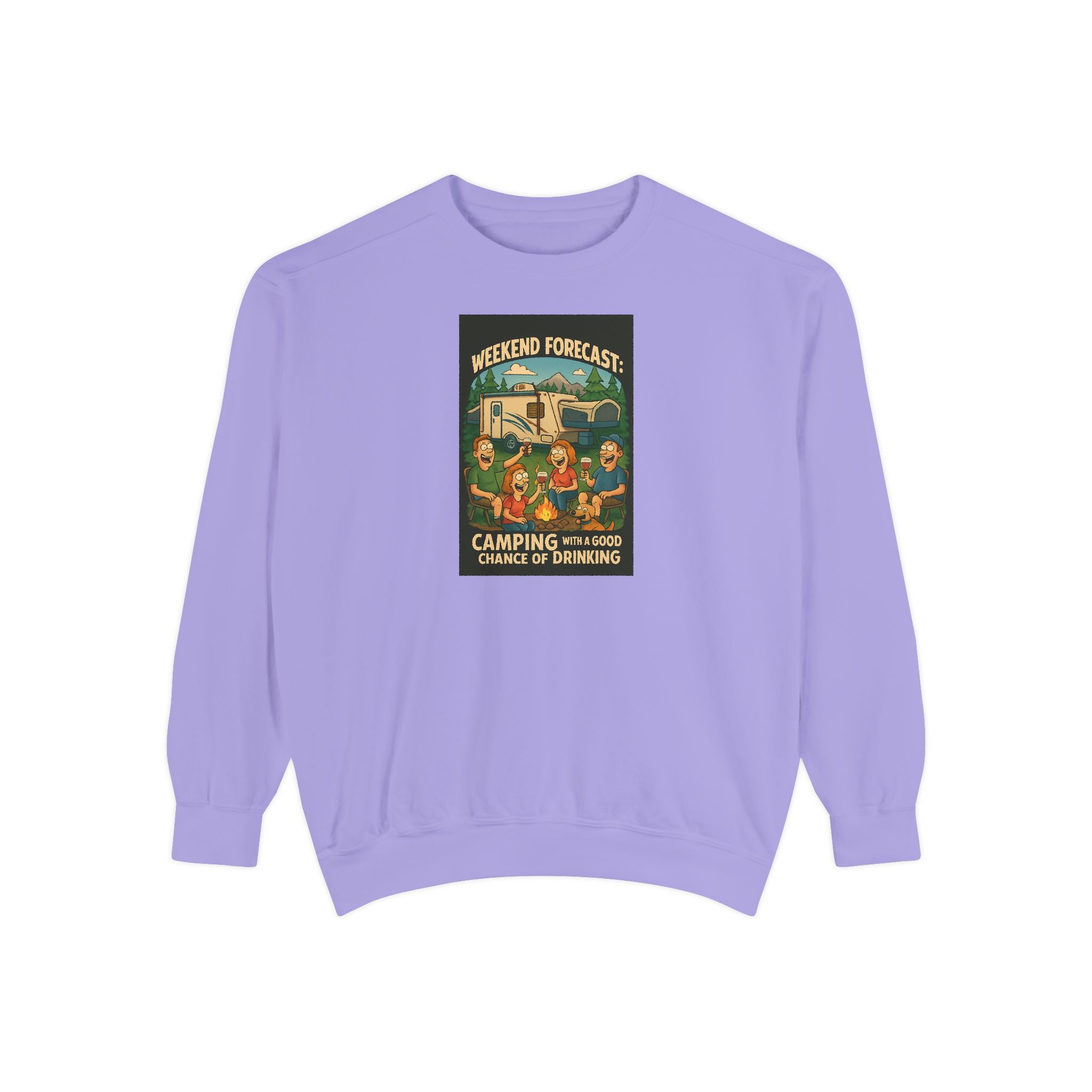 Weekend Forecast Camping Sweatshirt, Cozy Unisex Sweatshirt, Gift for Campers, Outdoor Adventure Apparel, Relaxed Fit Sweatshirt
