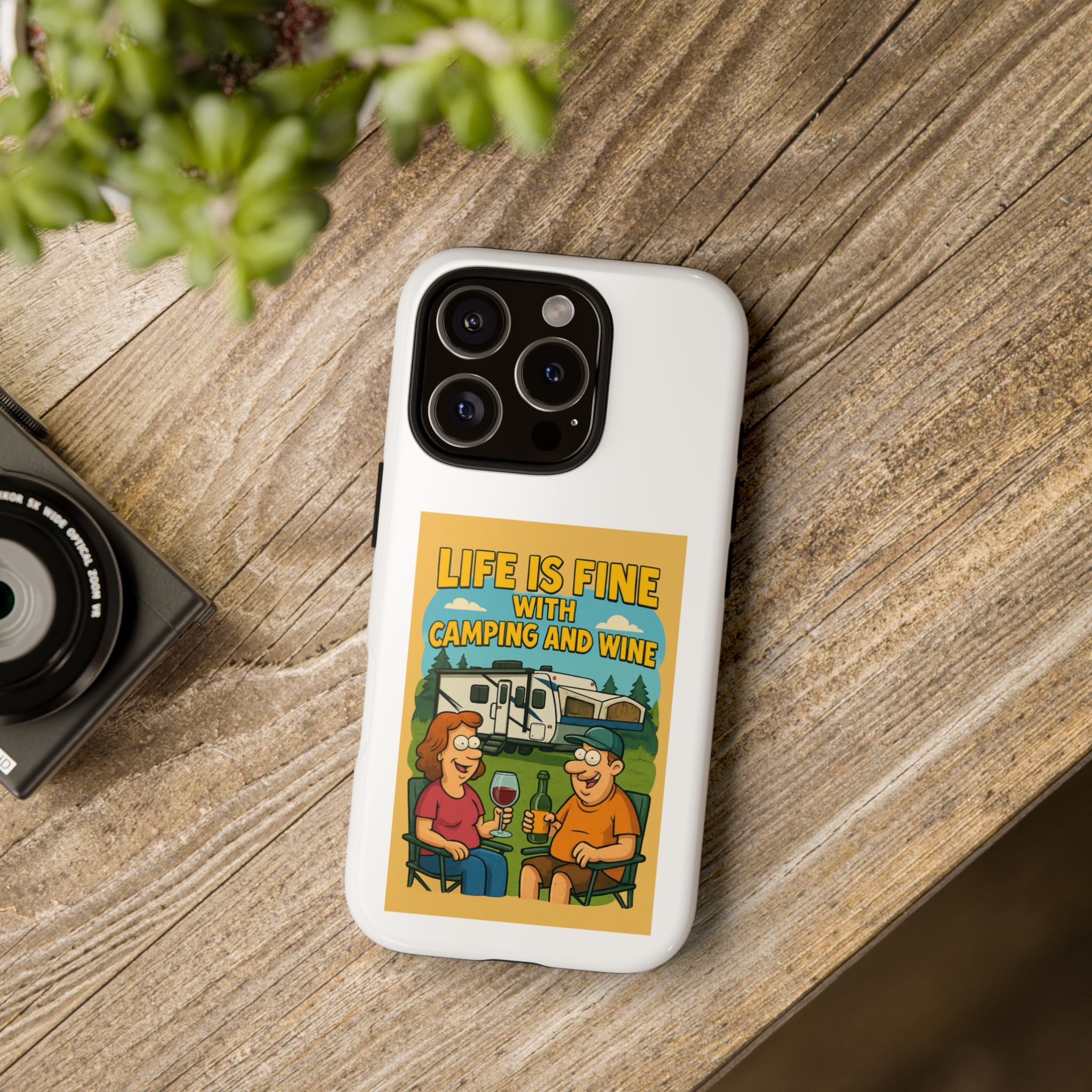 Camping & Wine Phone Case, Outdoor Adventure Accessory, Fun Gift for Campers, Summer Travel Essential, RV Lover Present