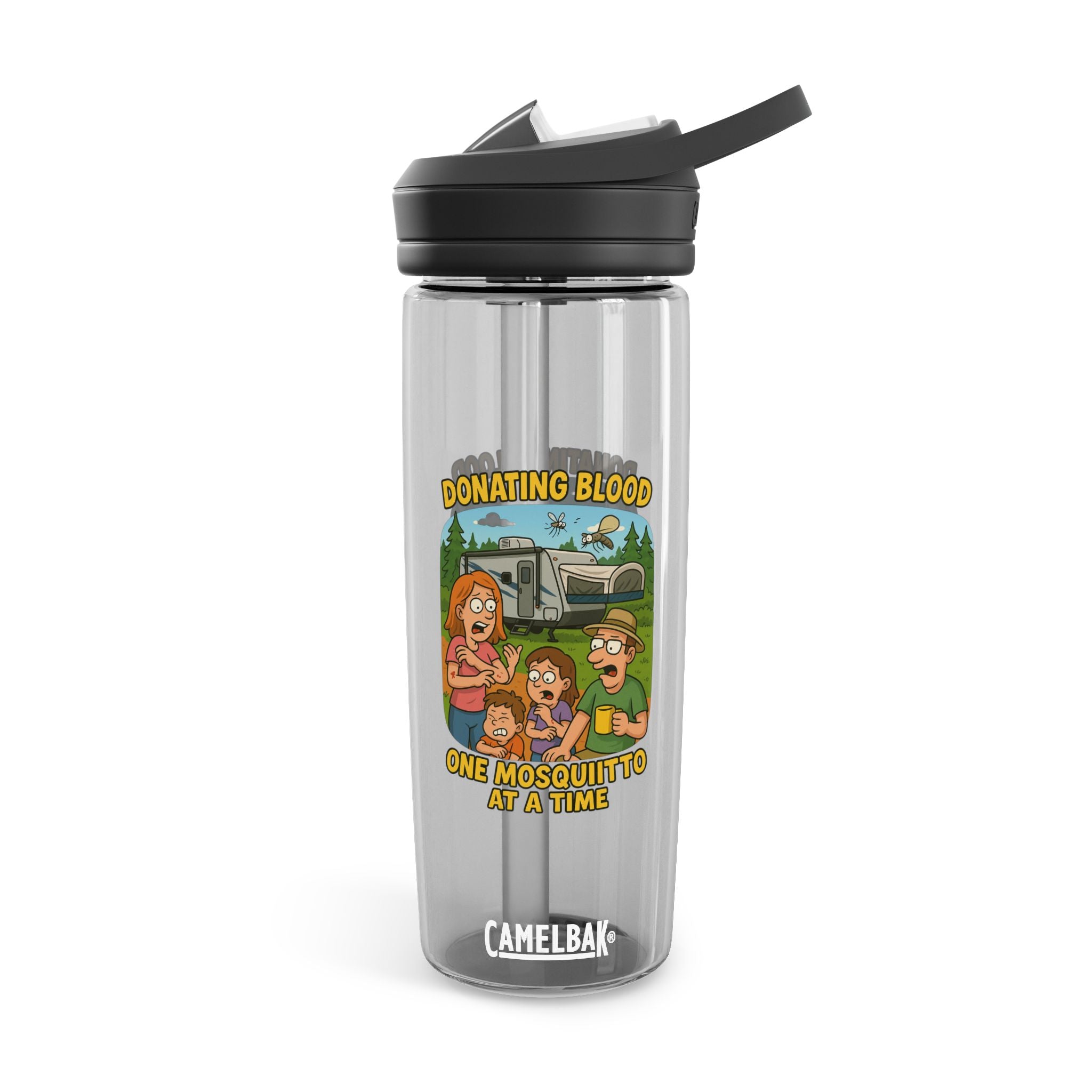 Fun Cartoon Water Bottle, Quirky Drinkware, Motivational Hydration, Eco-Friendly Gift, Ideal for Campers, Perfect for Summer, Donation Theme
