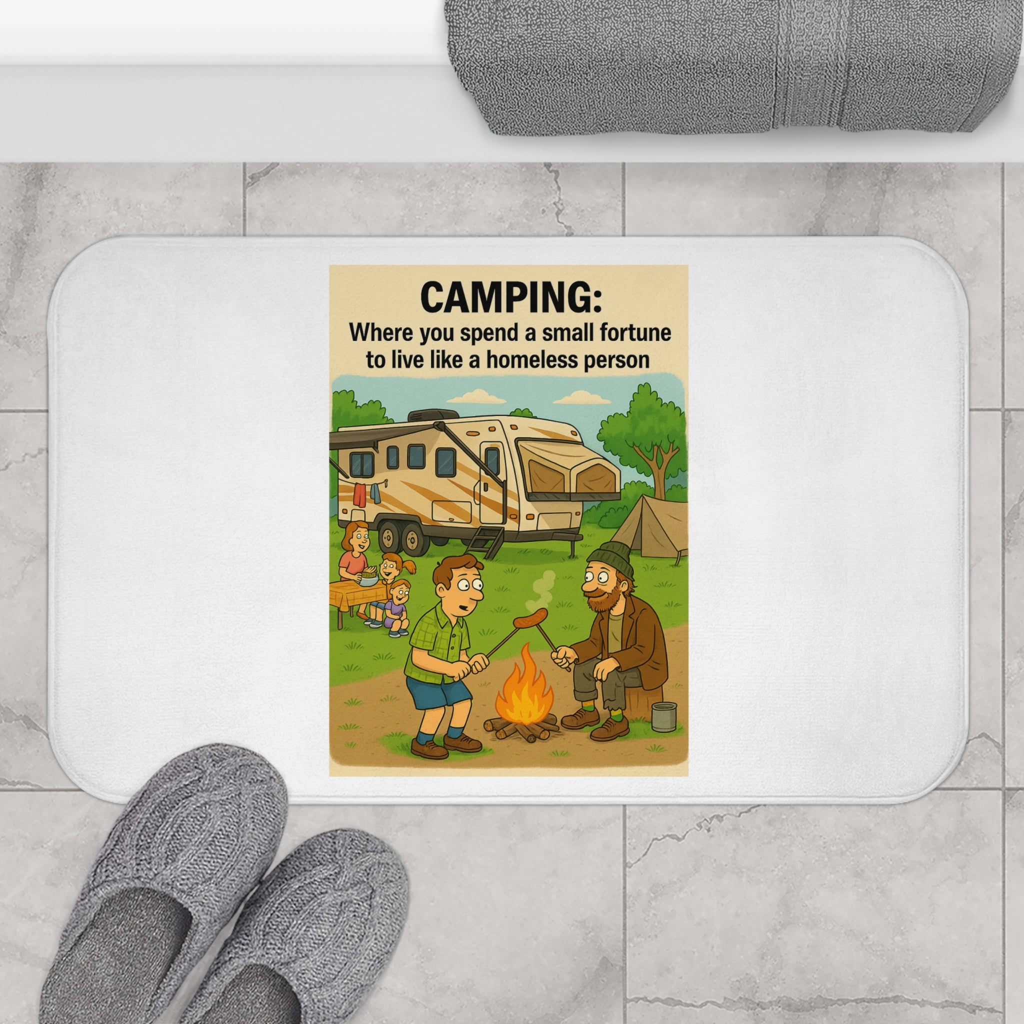 Camping Humor Bath Mat - Funny Bathroom Decor, Gift for Campers, Outdoor Lover's Mats, Fun Camping Gifts, Bathroom Accessories