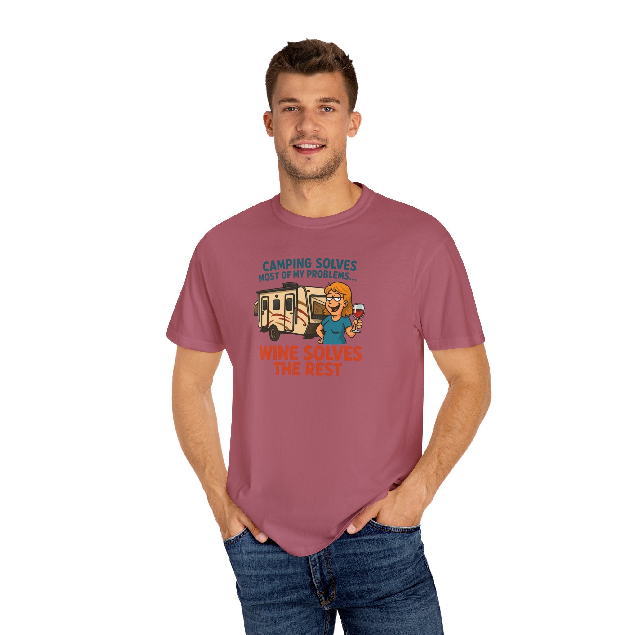 Camping & Wine Unisex T-Shirt, Relaxed Fit Tee, Perfect Gift for Campers, Wine Lovers, Outdoor Enthusiasts, Summer Celebrations