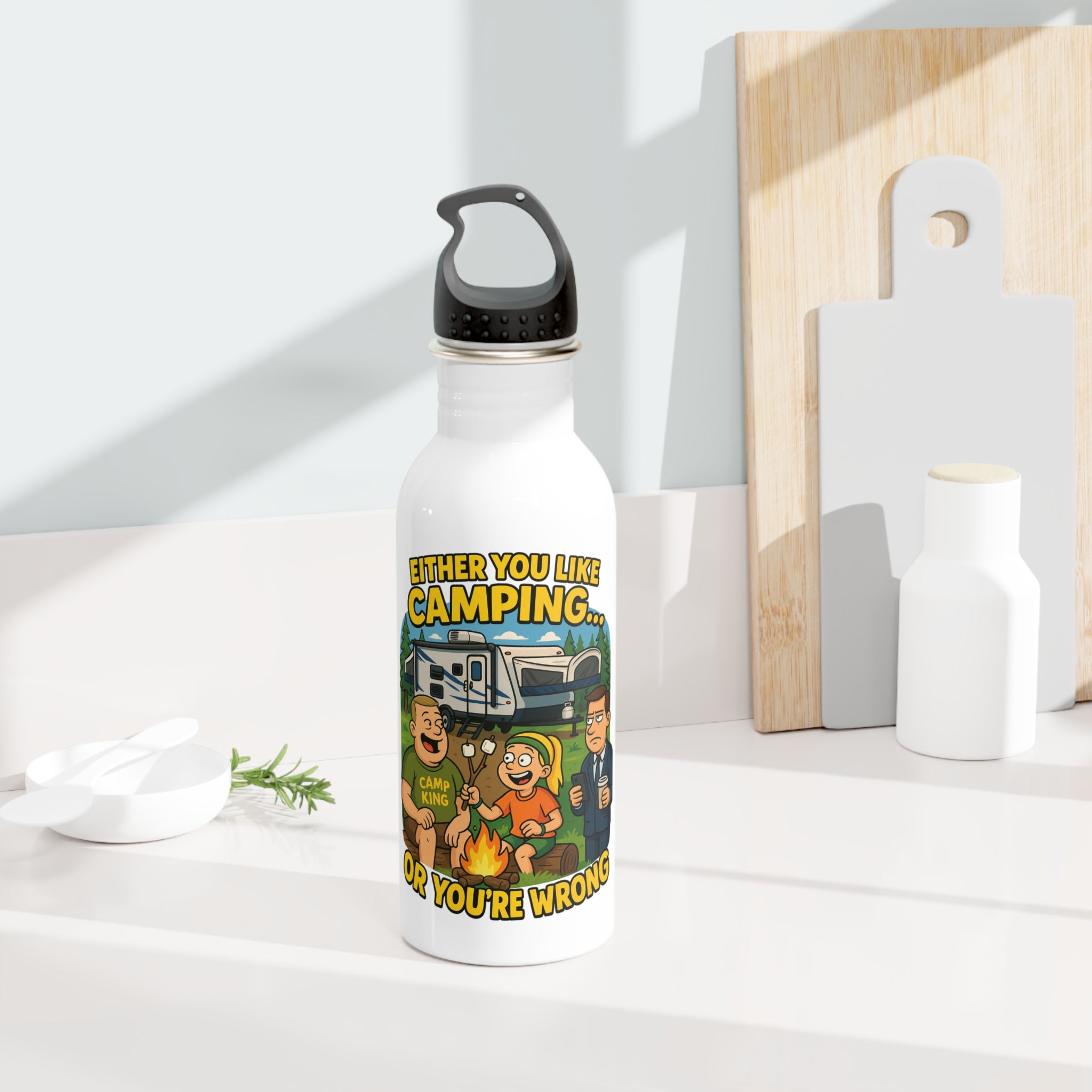 Camping Stainless Steel Water Bottle - Fun Outdoor Adventure Design