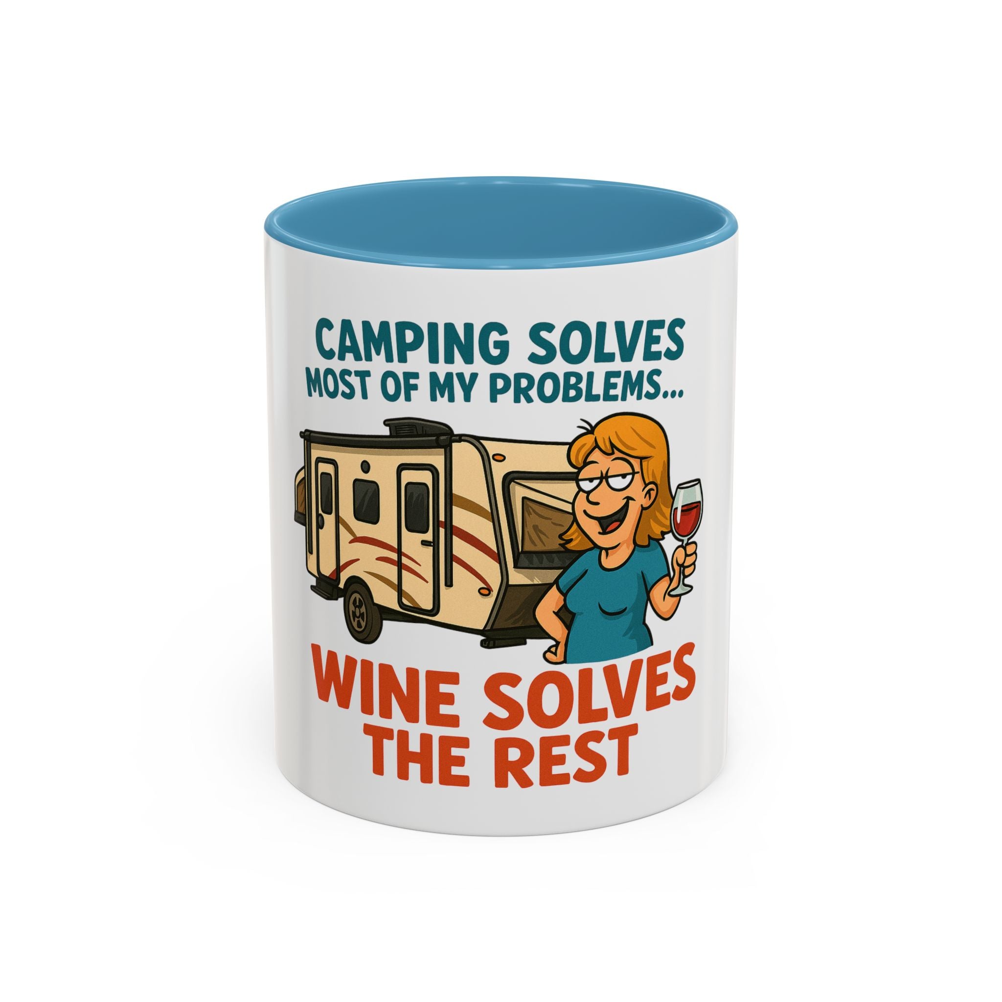 Camping Coffee Mug - Wine Solves the Rest - Fun Camper Mug for Nature Lovers, Gift for Adventurers, Travel Mug, Coffee Lover's Gift