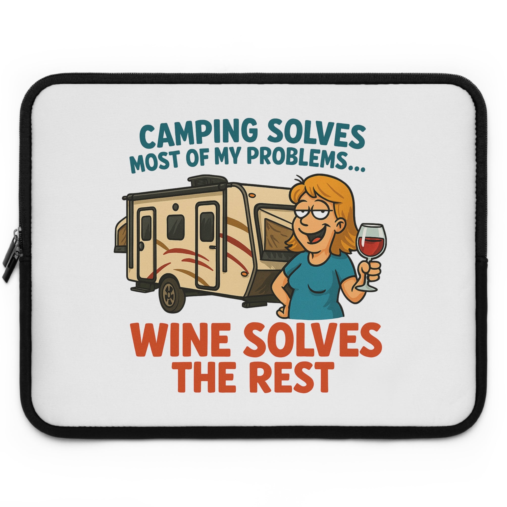 Camping Wine Lover's Laptop Sleeve, Neoprene Case, RV Gift, Wine Enthusiast Accessory, Outdoor Adventure Organizer