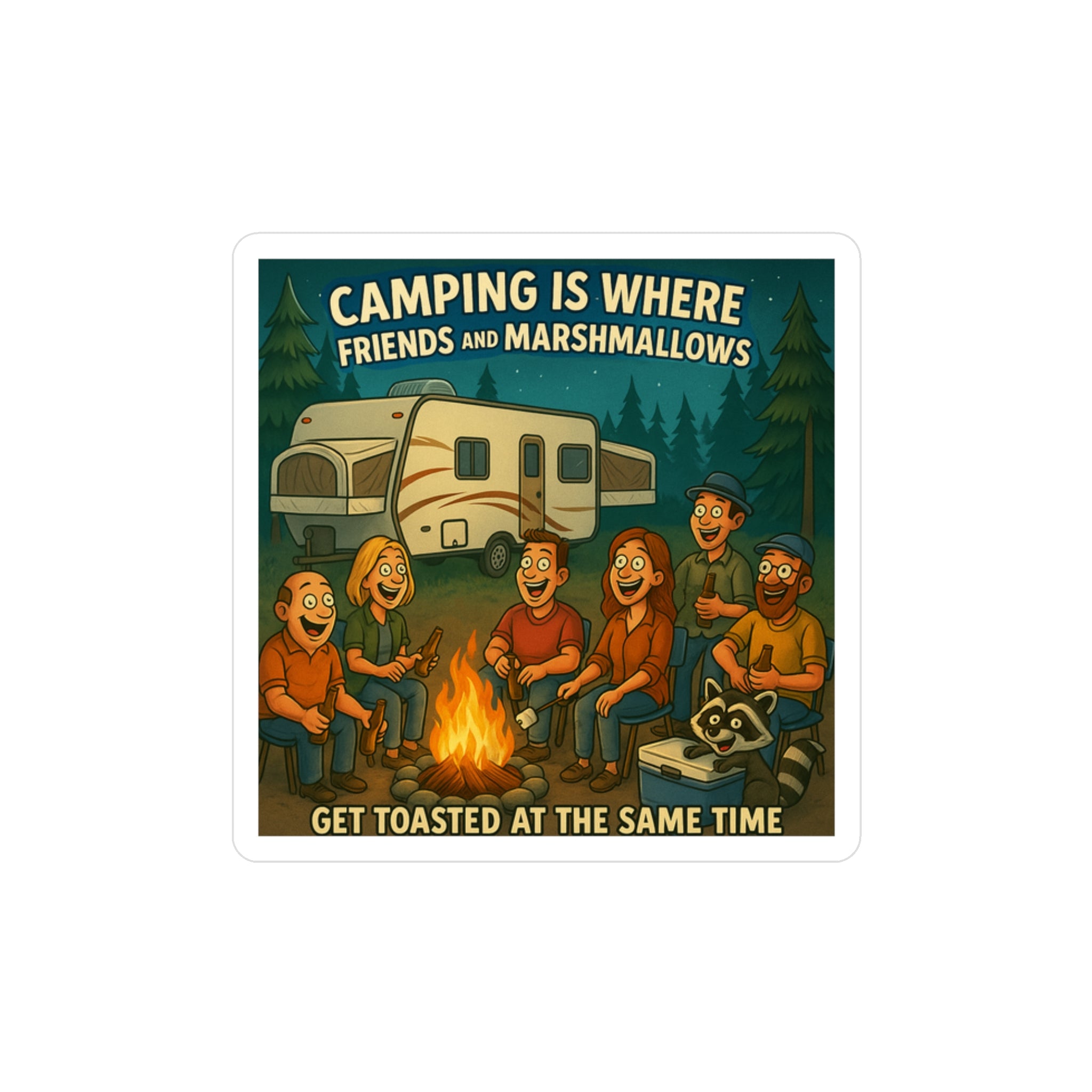 Camping Friends Kiss-Cut Vinyl Decals - Fun Outdoor Decor, Stickers for Campers, Personalized Gifts, Home Office Wall Art, Adventure Decor