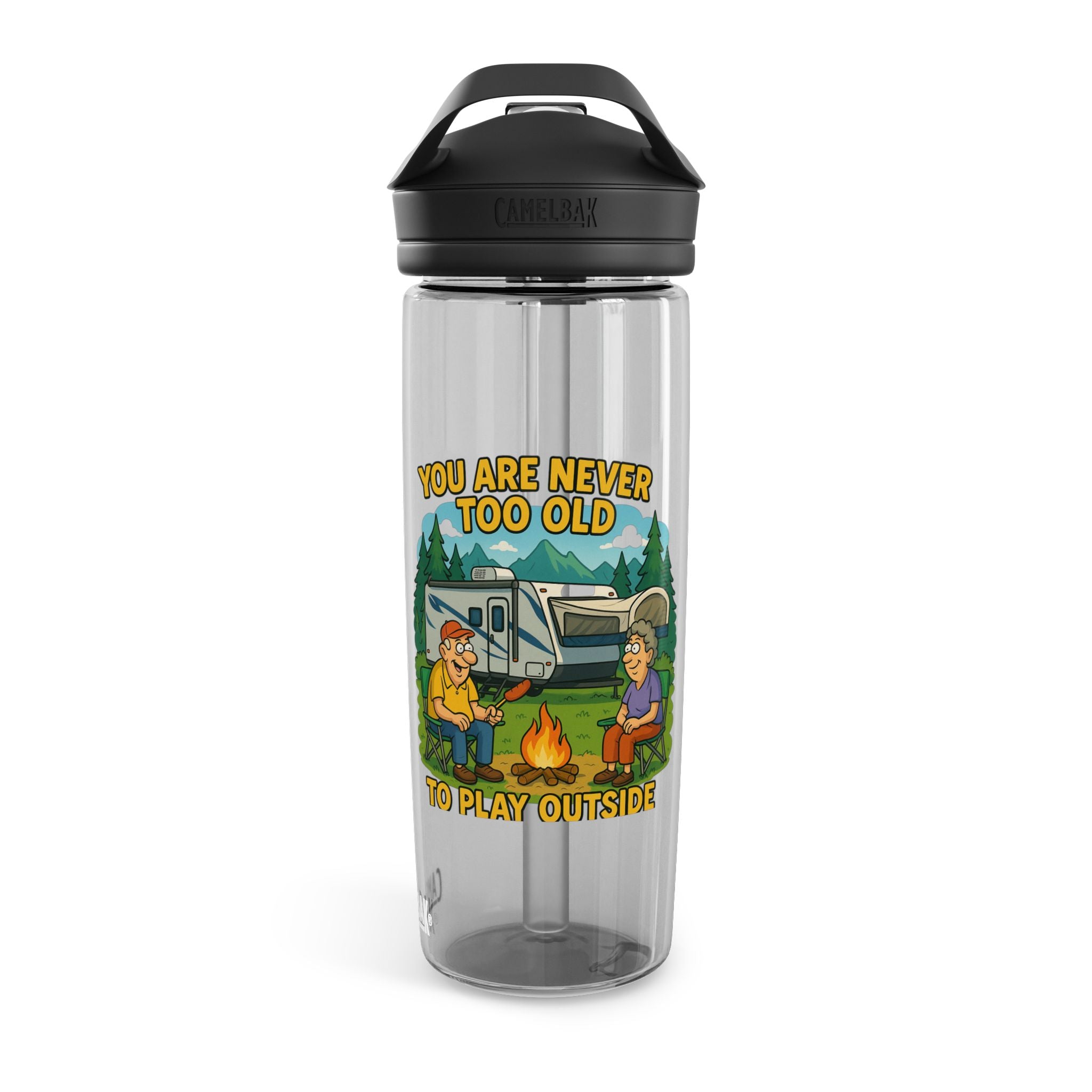 Vintage Camping Water Bottle - "You Are Never Too Old to Play Outside"