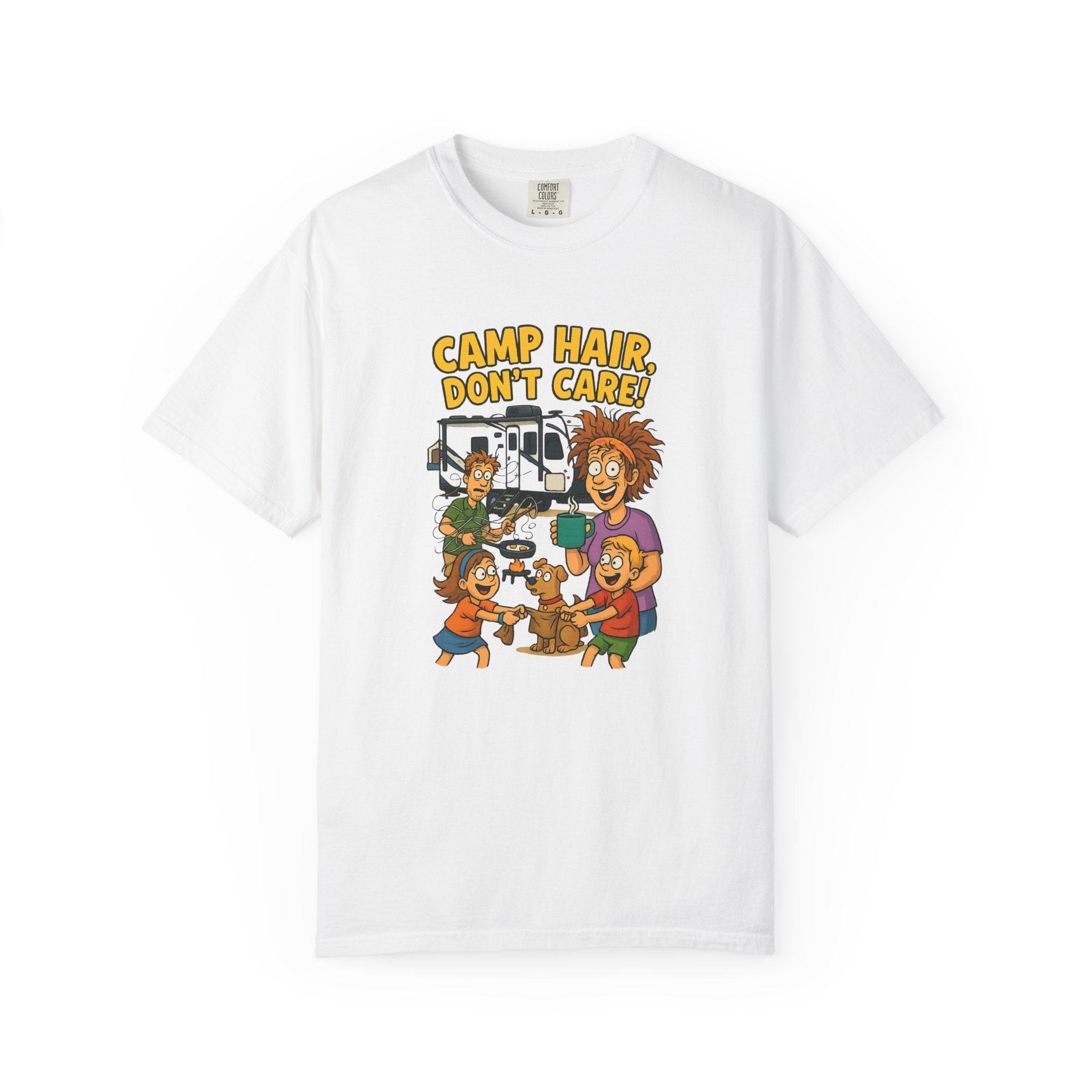 Camp Hair Don't Care T-Shirt, Unisex Garment-Dyed Tee, Camping Apparel, Funny Summer Shirt, Outdoor Lovers Gift, Vacation Essential