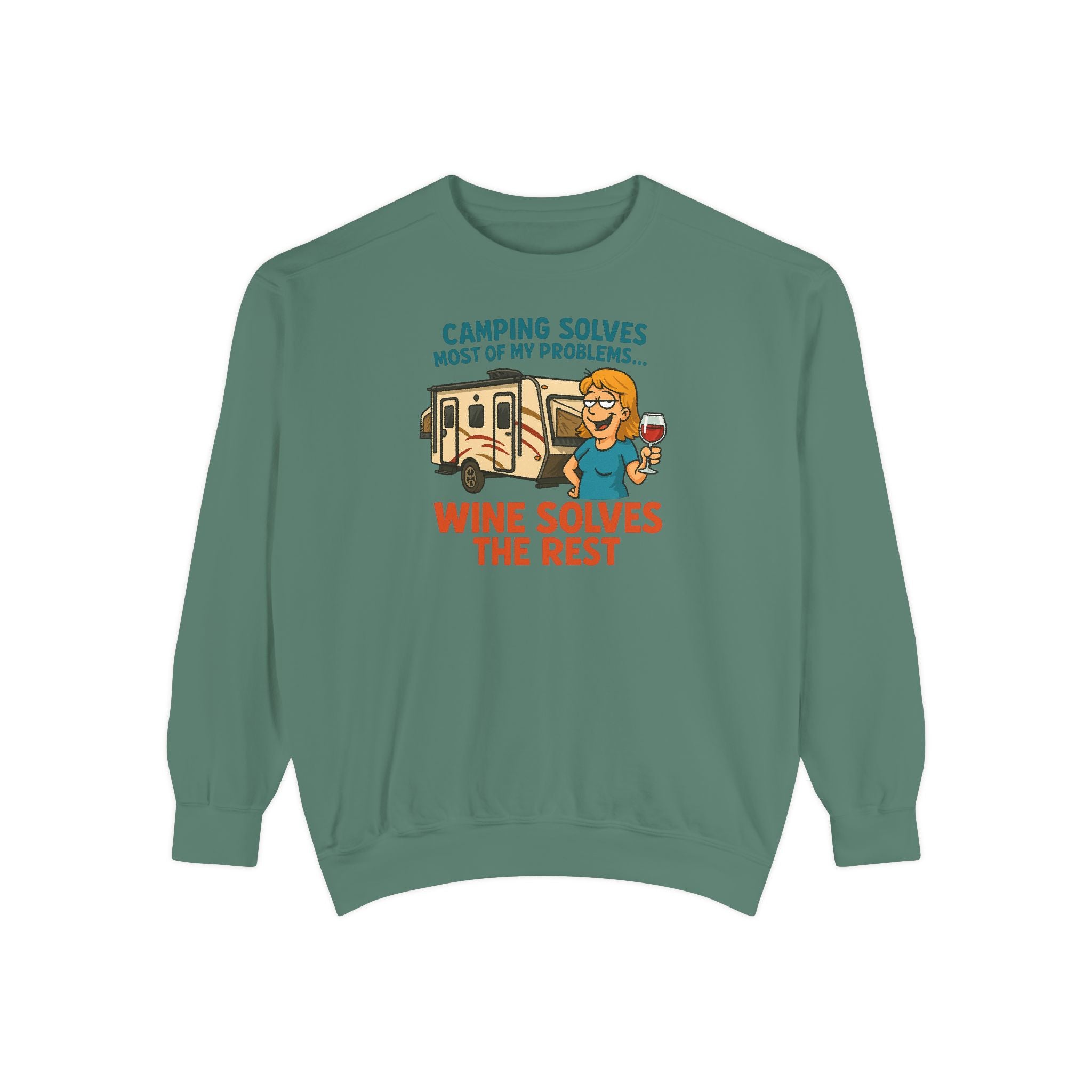 Camping Wine Sweatshirt | Unisex Garment-Dyed Pullover | Cozy Gift for Campers | Outdoor Adventures Apparel | Relaxed Fit Top