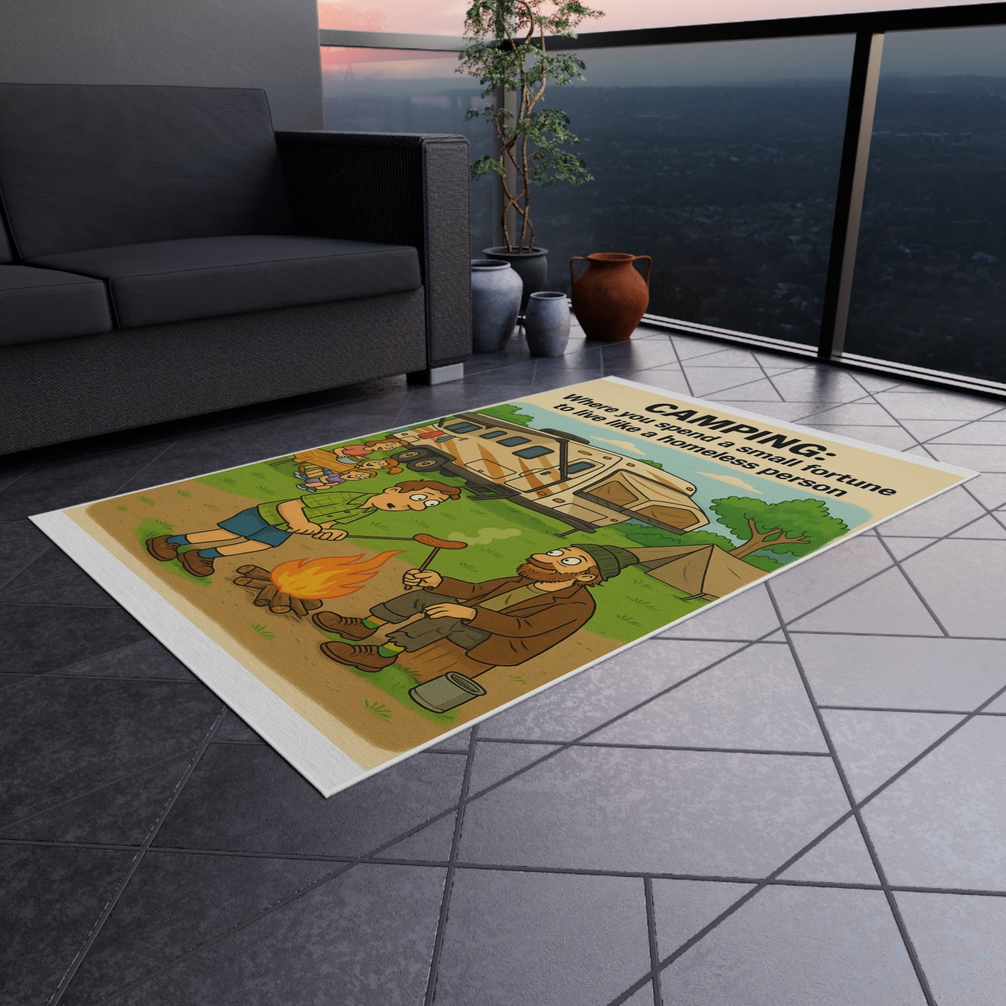 Camping Themed Outdoor Rug - Perfect for RV Adventures, Picnics, and Backyard Gatherings, Unique Gift for Outdoor Lovers