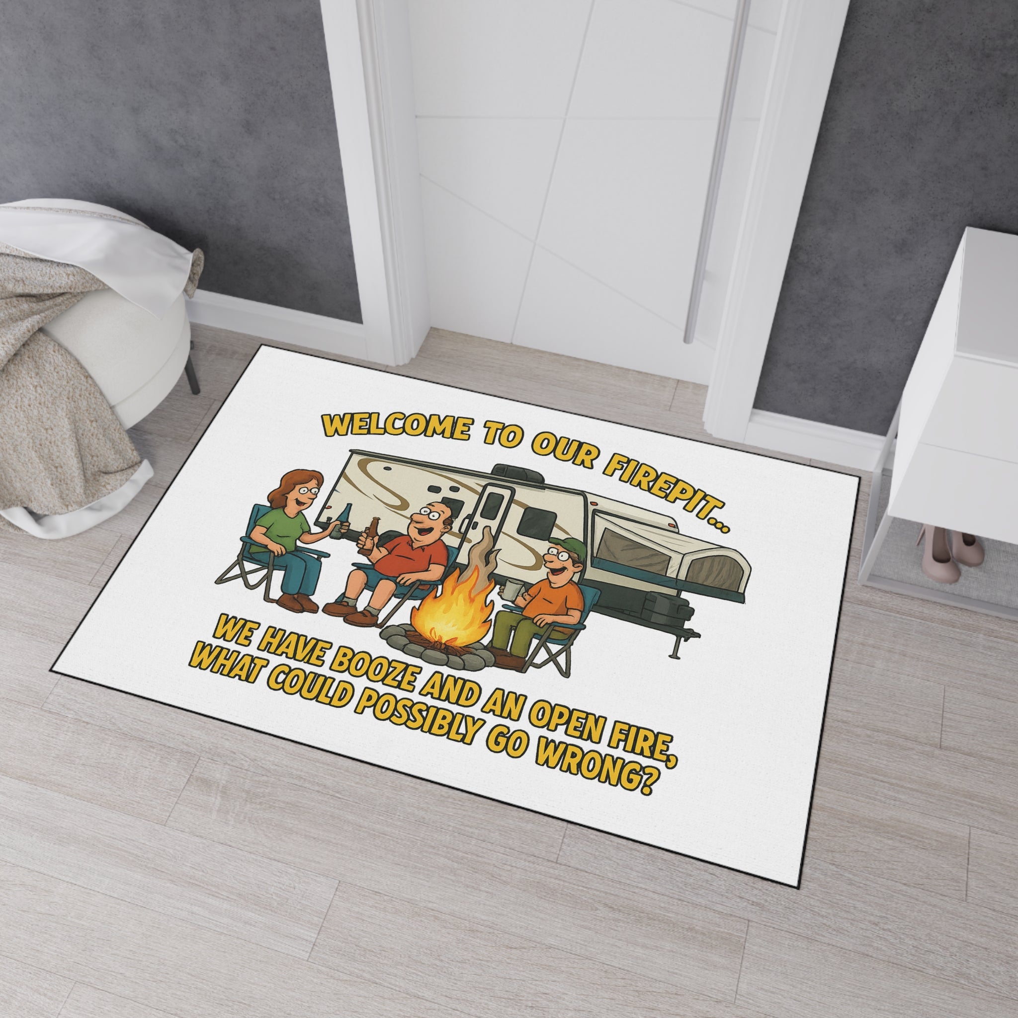 Camping Humor Floor Mat, Welcome to Our Firepit Mat, Outdoor Rug, Camping Decor, Funny Doormat, RV Accessories