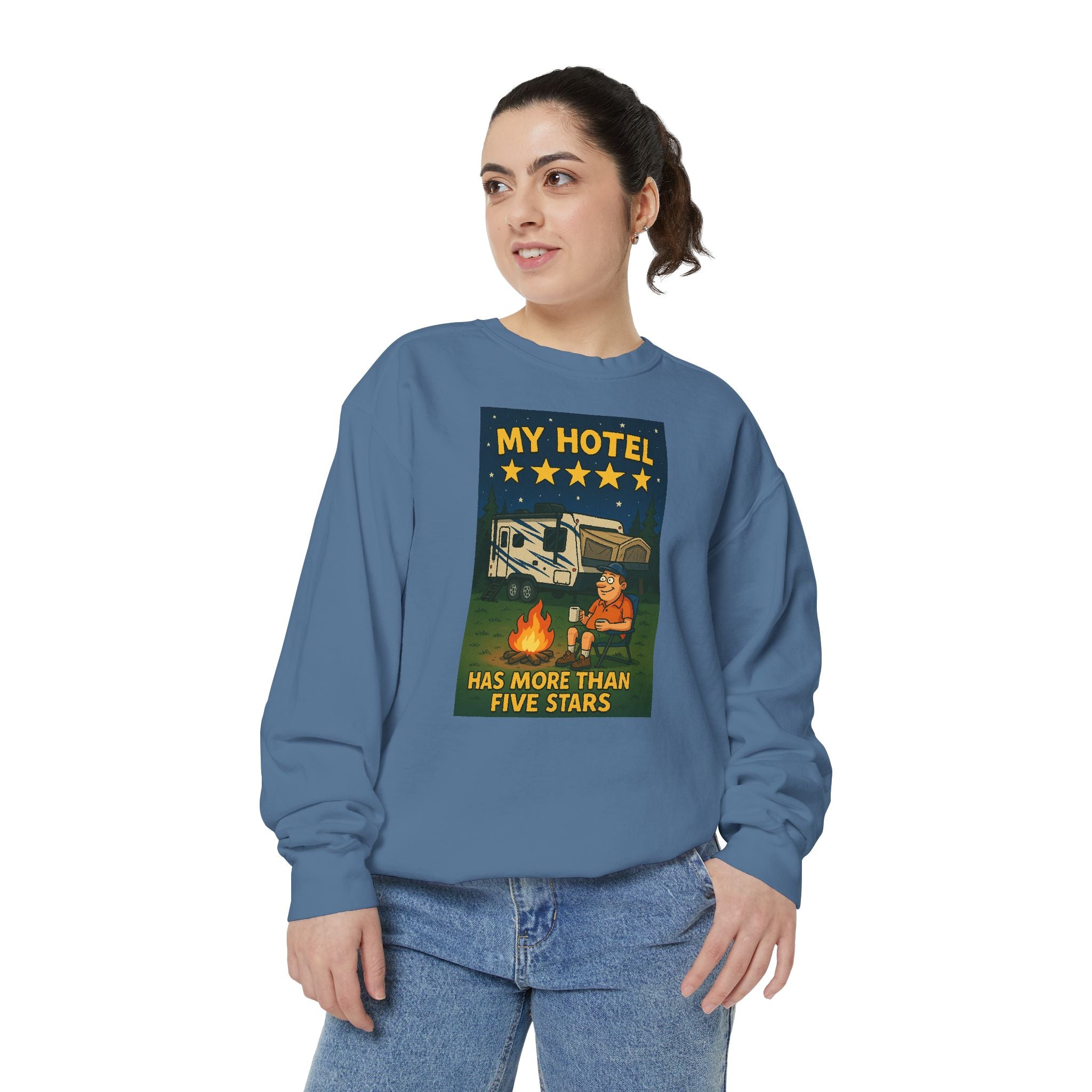 My Hotel Sweatshirt - Cozy Camping Apparel, Unisex Garment-Dyed Sweatshirt for Outdoor Lovers, Perfect for Bonfire Nights, Gift for Campers