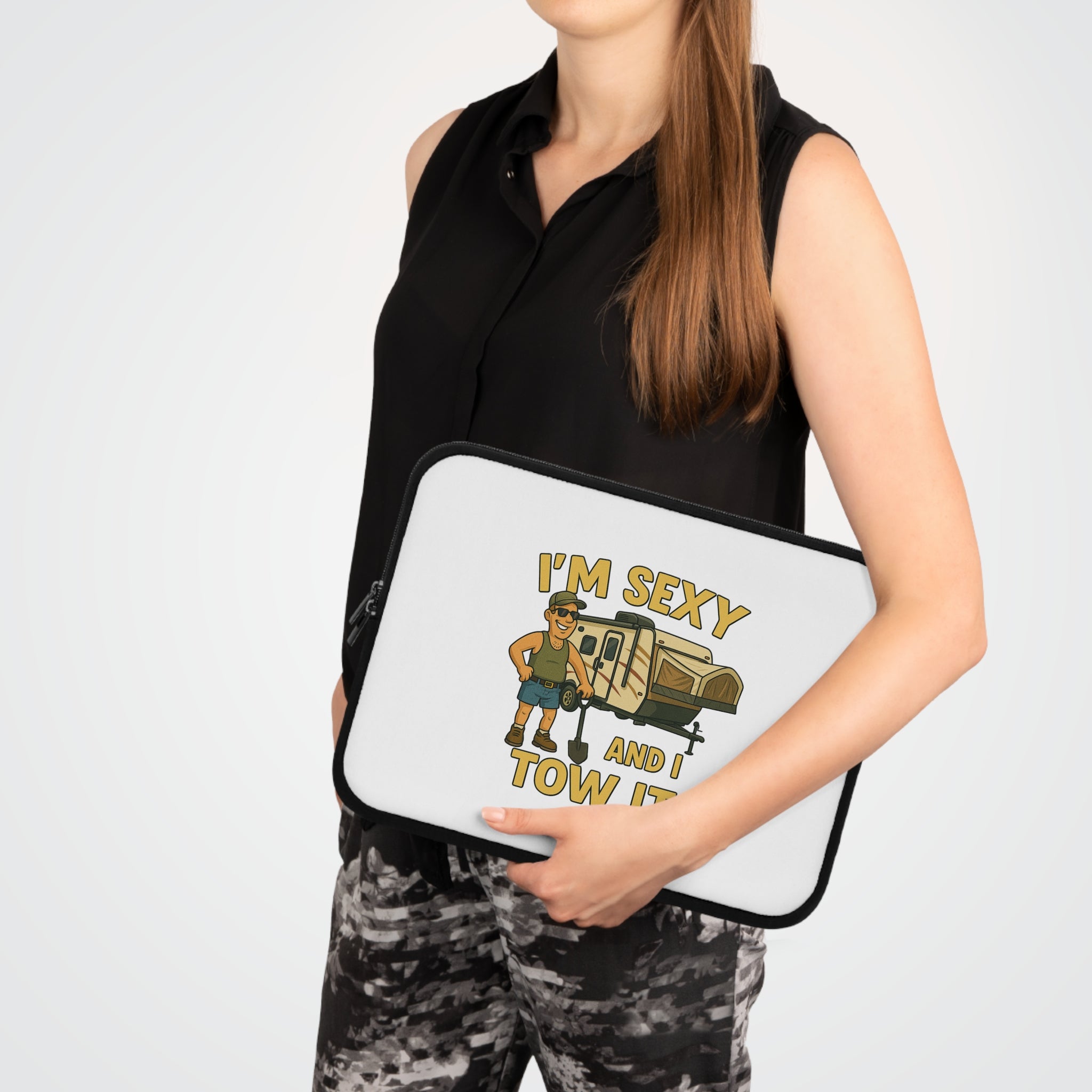 Funny Camping Laptop Sleeve - I'm Sexy and I Tow It, RV Lover Gift, Travel Accessory, Unique Computer Bag, Camping Enthusiast Present