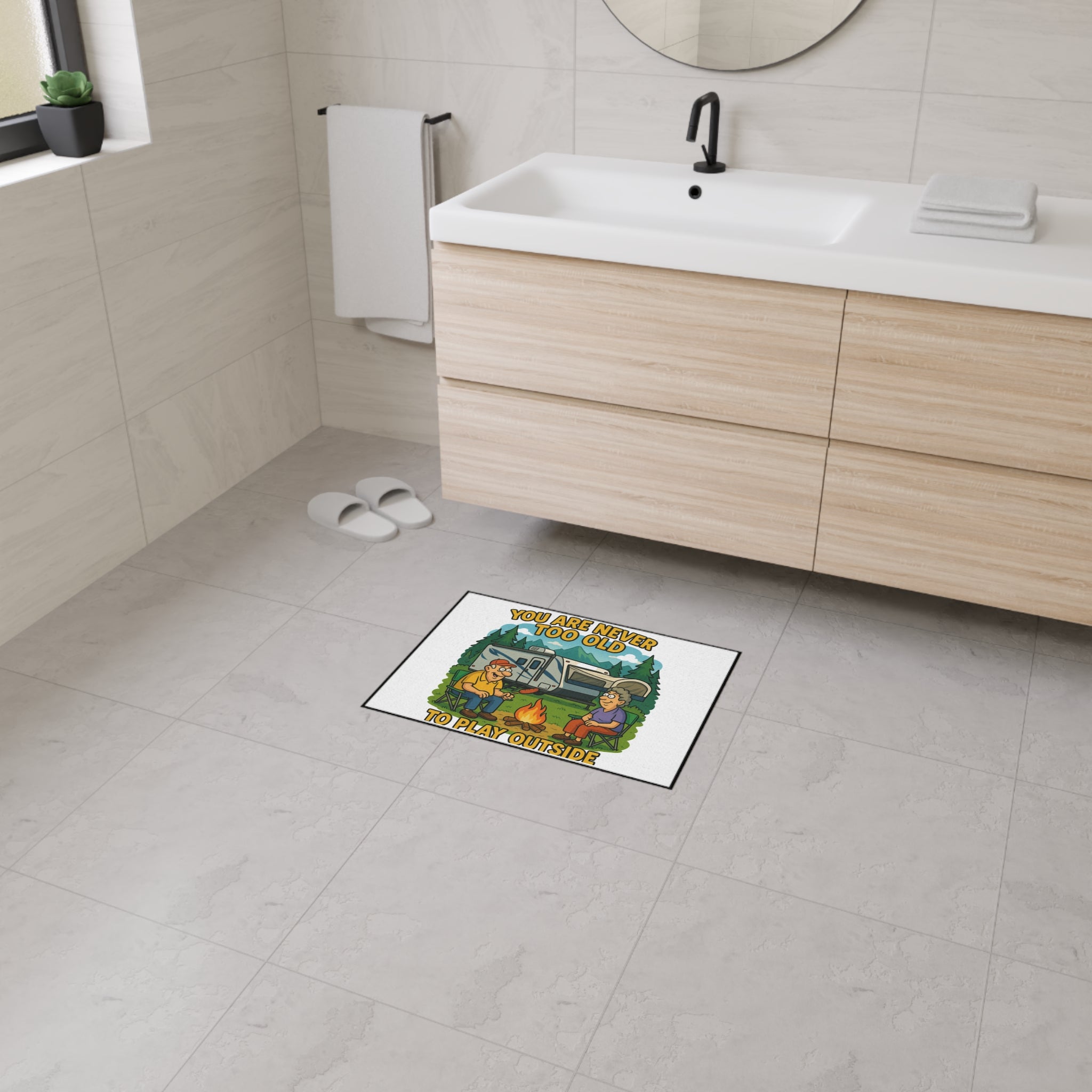 Outdoor RV Welcome Heavy Duty Floor Mat - 'You Are Never Too Old to Play Outside'