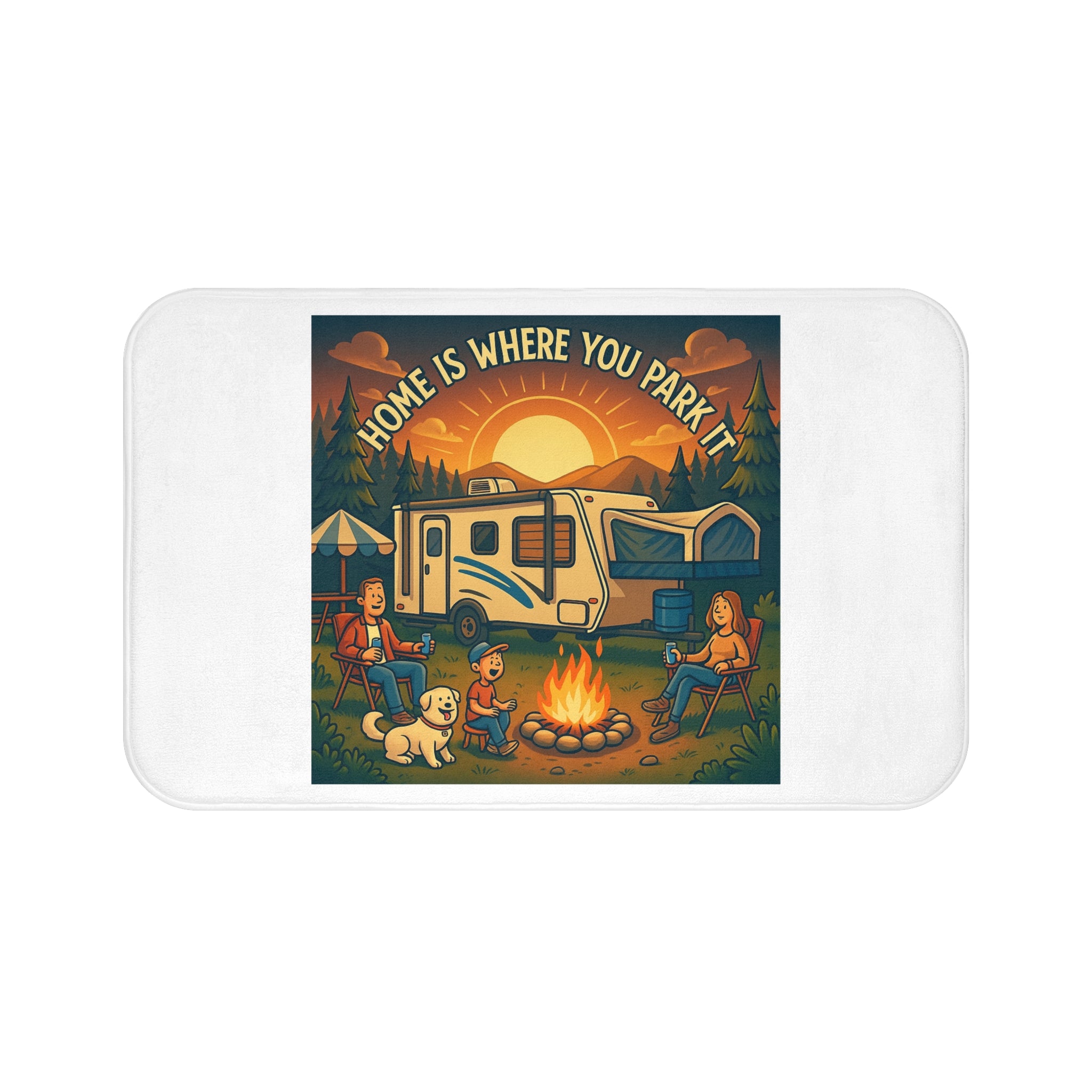 Cozy RV Campfire Bath Mat, Camper Decor, Home is Where You Park It Mat, Camping Gift, Outdoor Enthusiast Bath Rug, Adventure Bathroom Mat