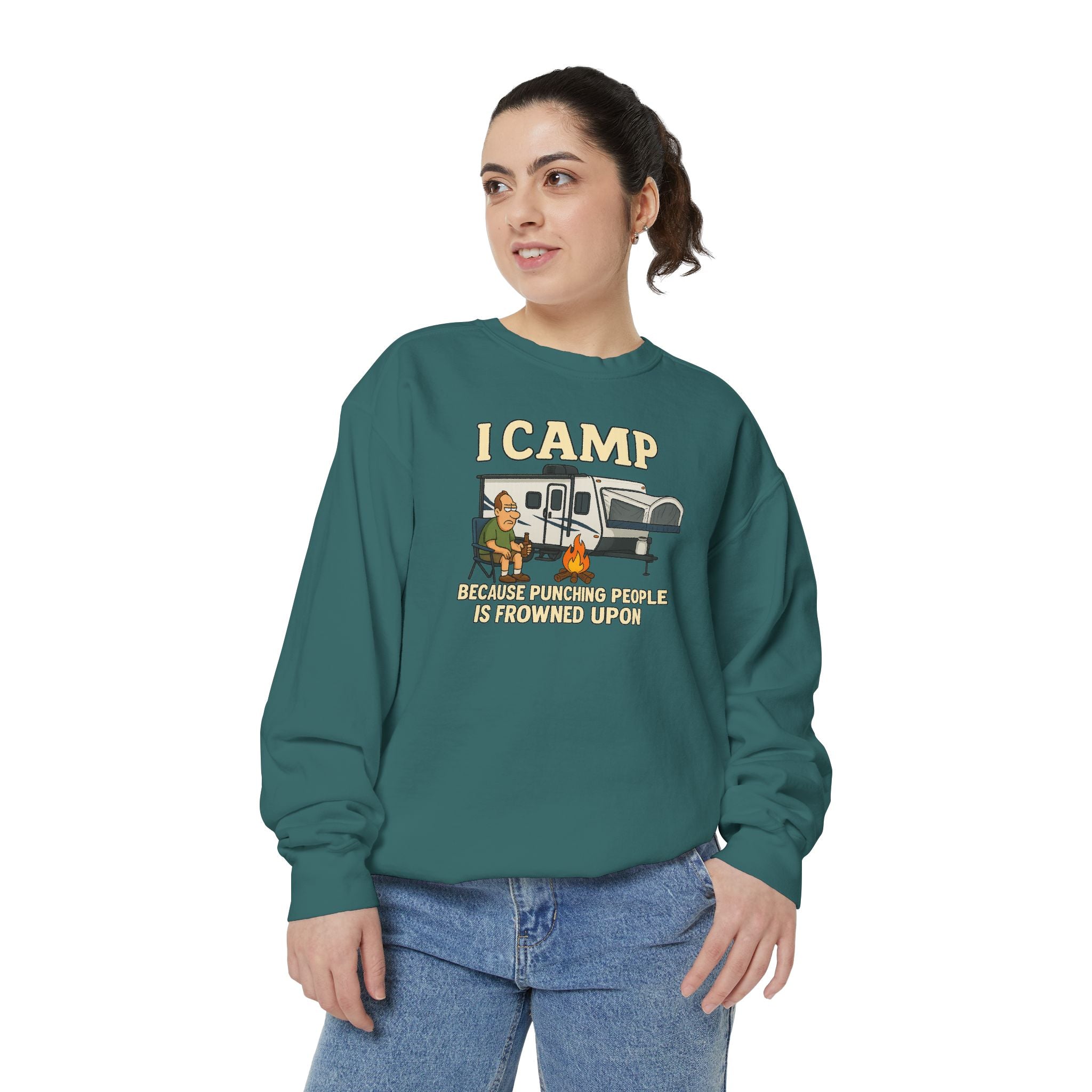 I Camp Unisex Garment-Dyed Sweatshirt - Cozy Camping Apparel for Outdoor Lovers