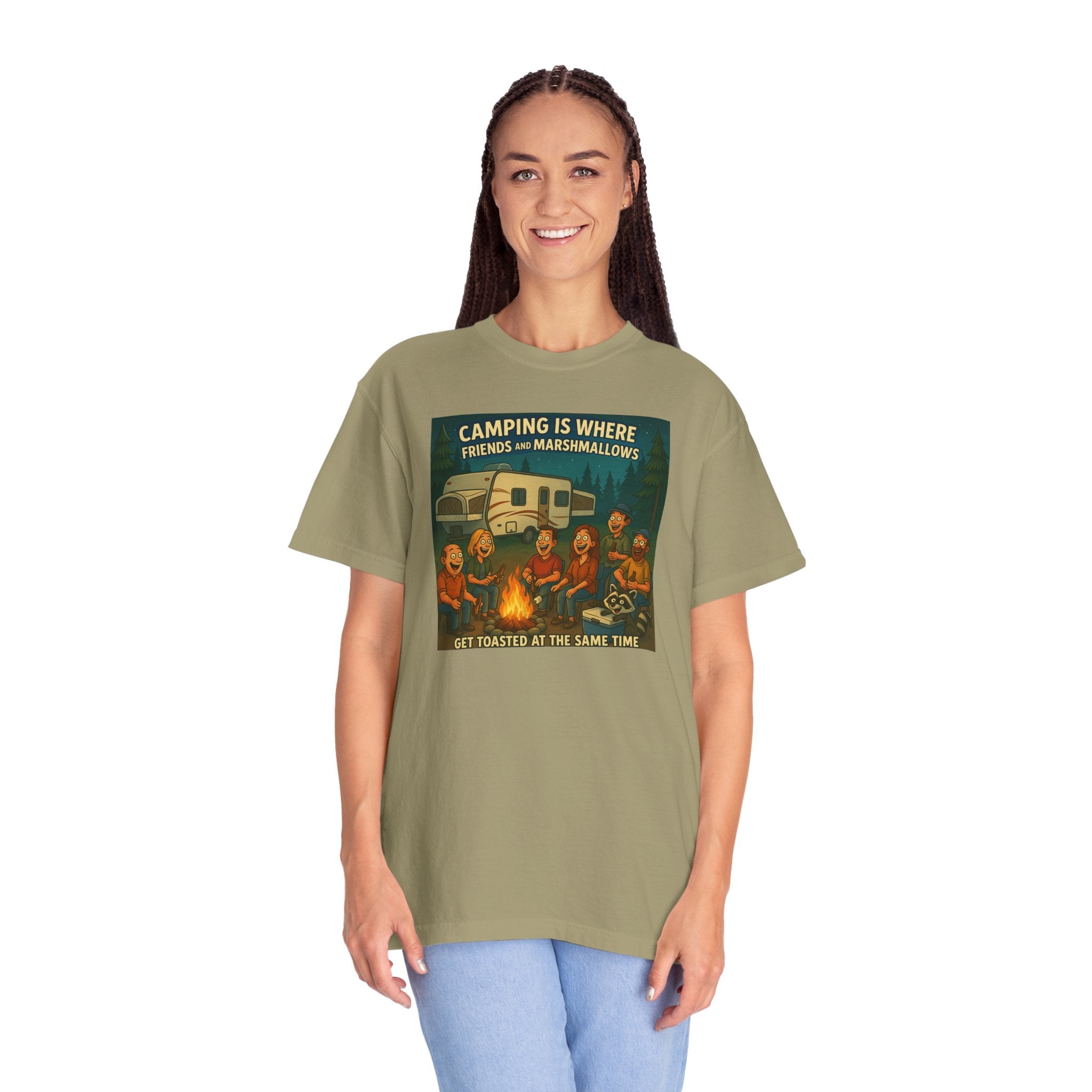 Camping T-Shirt: Get Toasted with Friends, Unisex Garment-Dyed Tee, Outdoor Adventure Shirt, Camping Gift, Summer BBQ Shirt, Family [...]