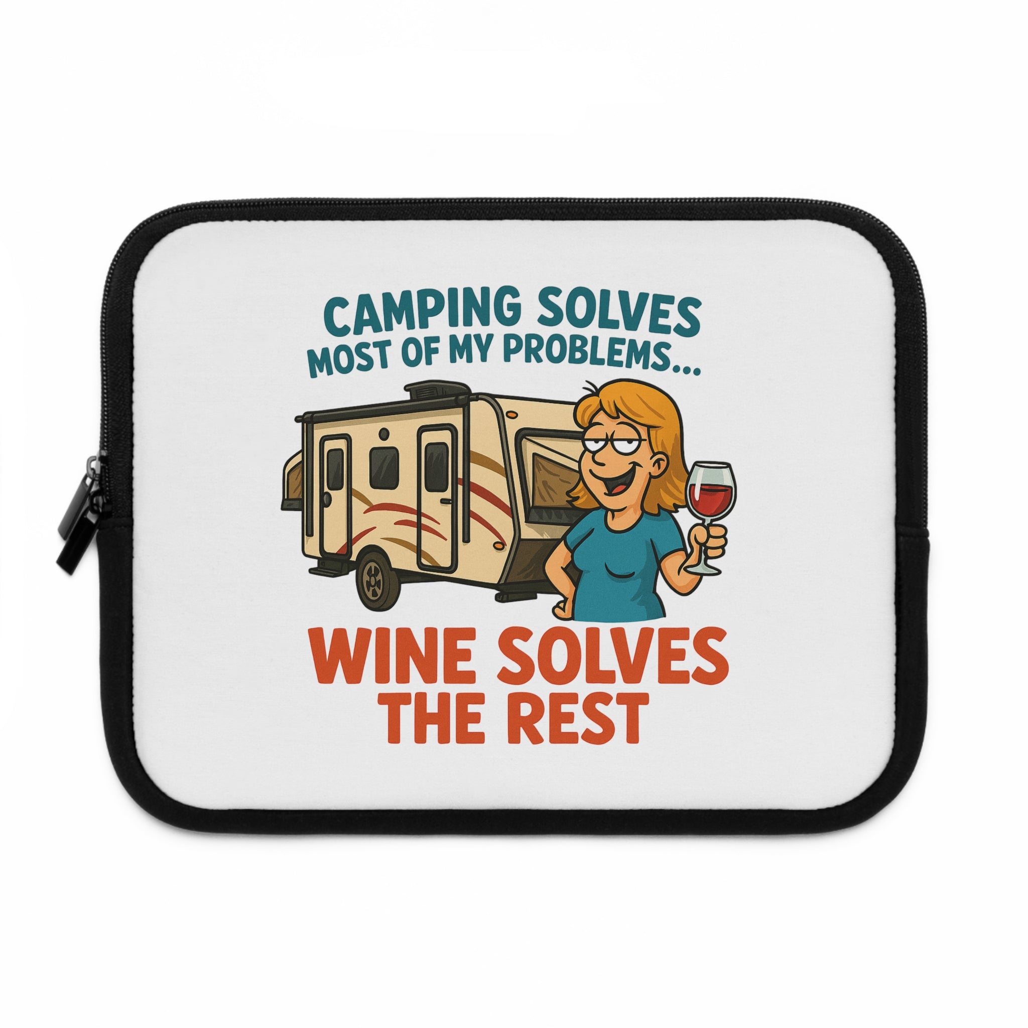 Camping Wine Lover's Laptop Sleeve, Neoprene Case, RV Gift, Wine Enthusiast Accessory, Outdoor Adventure Organizer