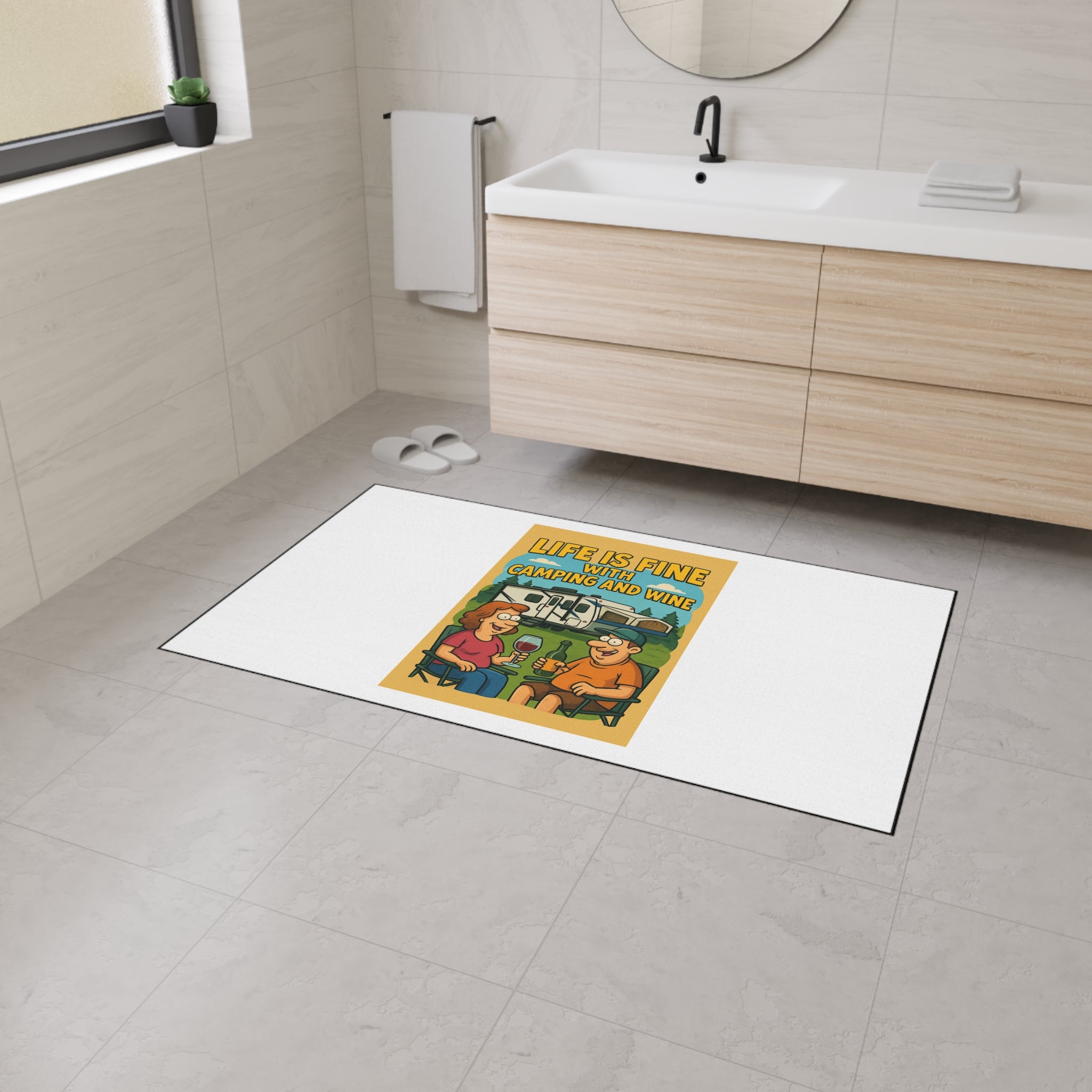 Campfire Vibes Floor Mat - Perfect for Outdoor Gatherings, RV Adventures, Gift for Camping Enthusiasts, Wine Lovers, Patio Decor