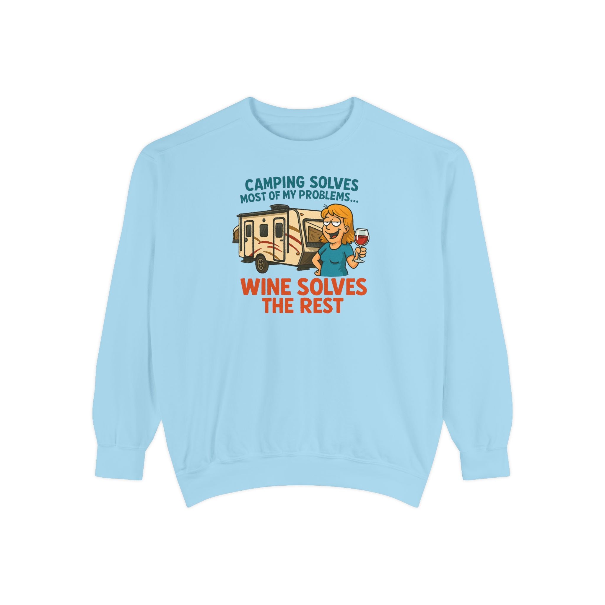 Camping Wine Sweatshirt | Unisex Garment-Dyed Pullover | Cozy Gift for Campers | Outdoor Adventures Apparel | Relaxed Fit Top