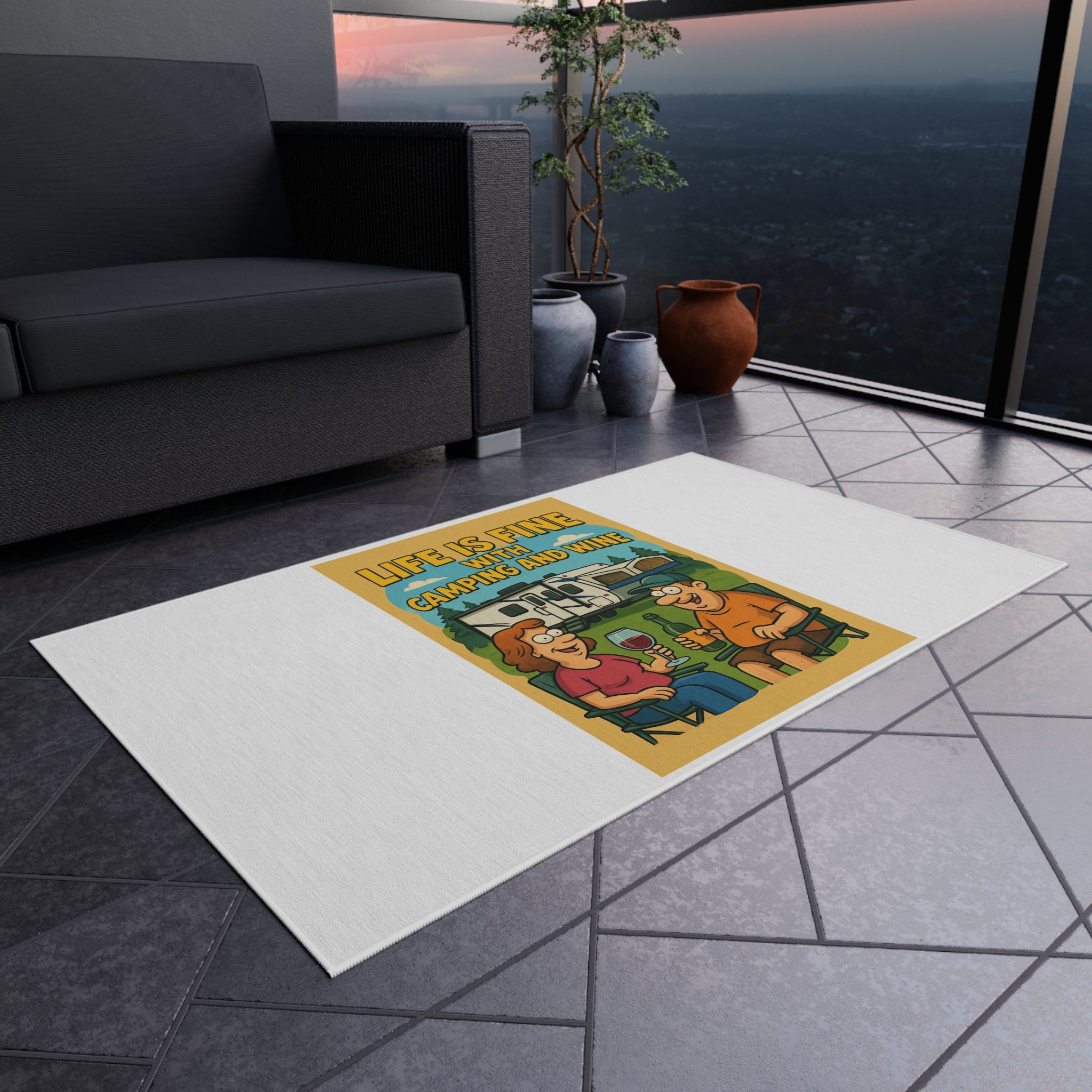 Camping and Wine Outdoor Rug | Perfect for Picnics, Backyard Gatherings, RV Adventures, Outdoor Dining, and Home Decor