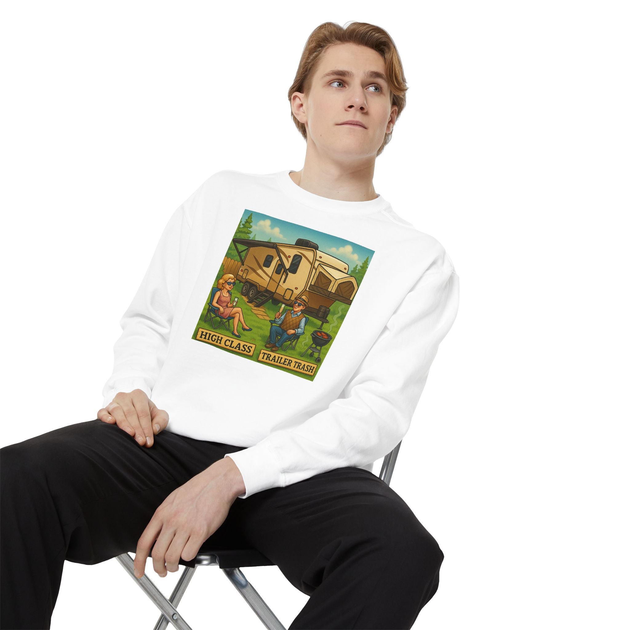 Vintage-Inspired Unisex Sweatshirt with 'High Class Trail Trash' Design