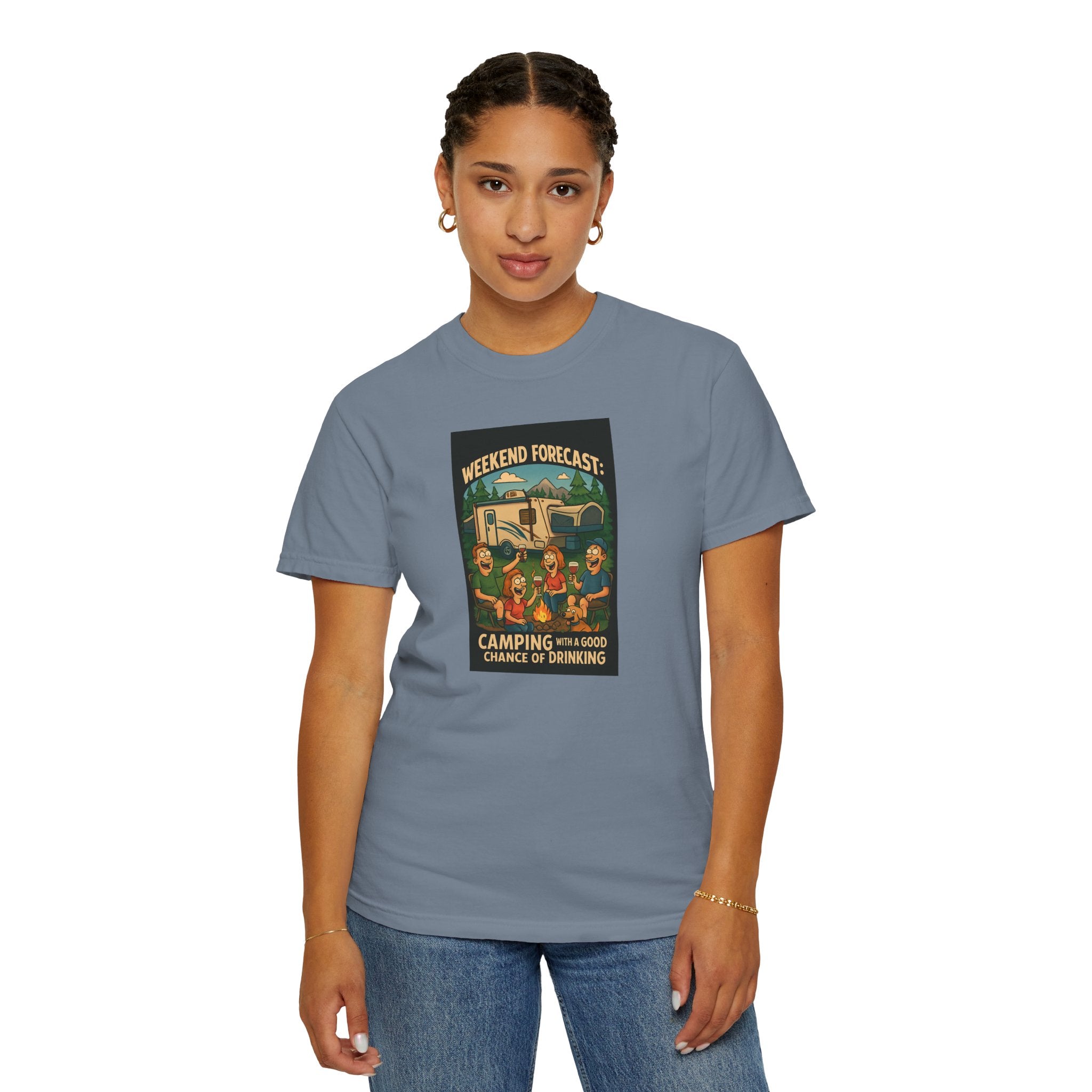 Camping Forecast T-Shirt, Unisex Graphic Tee, Gift for Campers, Outdoor Adventure Apparel, Weekend Getaway Shirt, Nature Lover's Tee