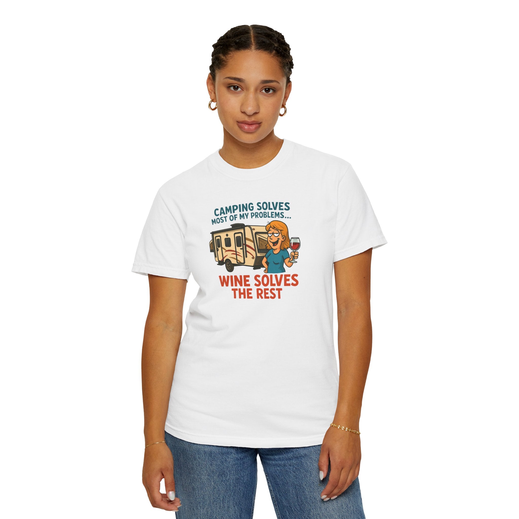 Camping & Wine Unisex T-Shirt, Relaxed Fit Tee, Perfect Gift for Campers, Wine Lovers, Outdoor Enthusiasts, Summer Celebrations