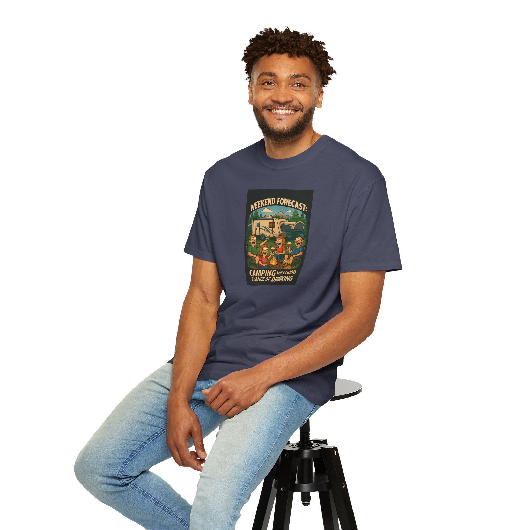 Camping Forecast T-Shirt, Unisex Graphic Tee, Gift for Campers, Outdoor Adventure Apparel, Weekend Getaway Shirt, Nature Lover's Tee