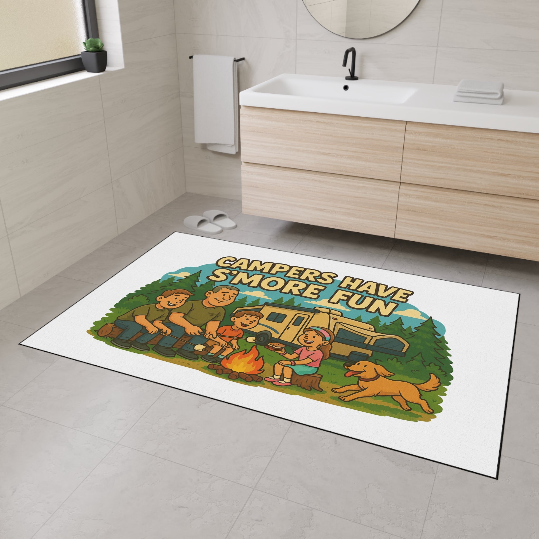 Campfire Fun Floor Mat - Family Camping Decor, Outdoor Rug, S'mores Theme Mat, RV Welcome Mat, Adventurer Gift