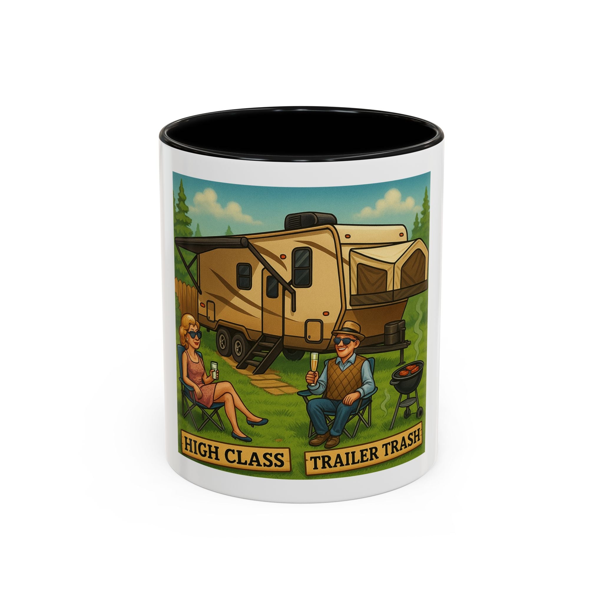 High Class Trailer Trash Coffee Mug - Fun Campfire Ceramic Tea Cup